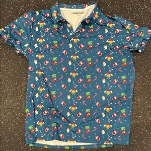Shank it Golf Blue Polo Shirt with Holiday Print